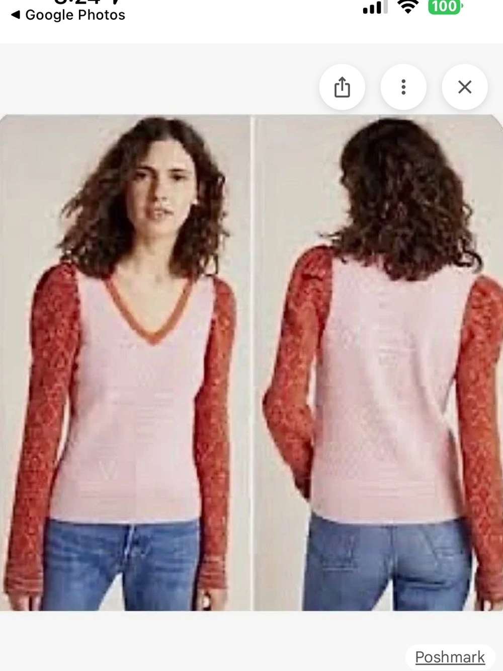 Anthropologie Cherie Soft V‑Neck Sweater with Puff Sleeves Women’s XS